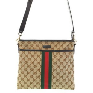 Gucci GG Monogram Brown Web Flat Messenger Bag red green web